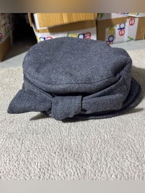 Victorian Trading Co Hat Womens OS Gray Wool Blend Lined Bow Accent Fancy Cap
